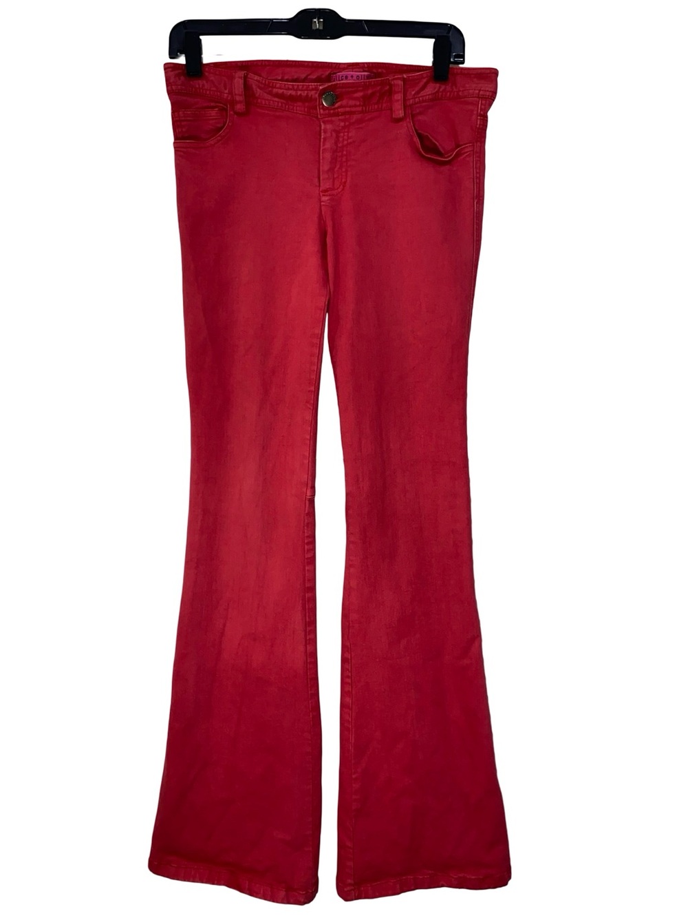Alice + Olivia Red Flare Jeans Low Rise Bell Bottom Pants Size 8 - Picture 2 of 8